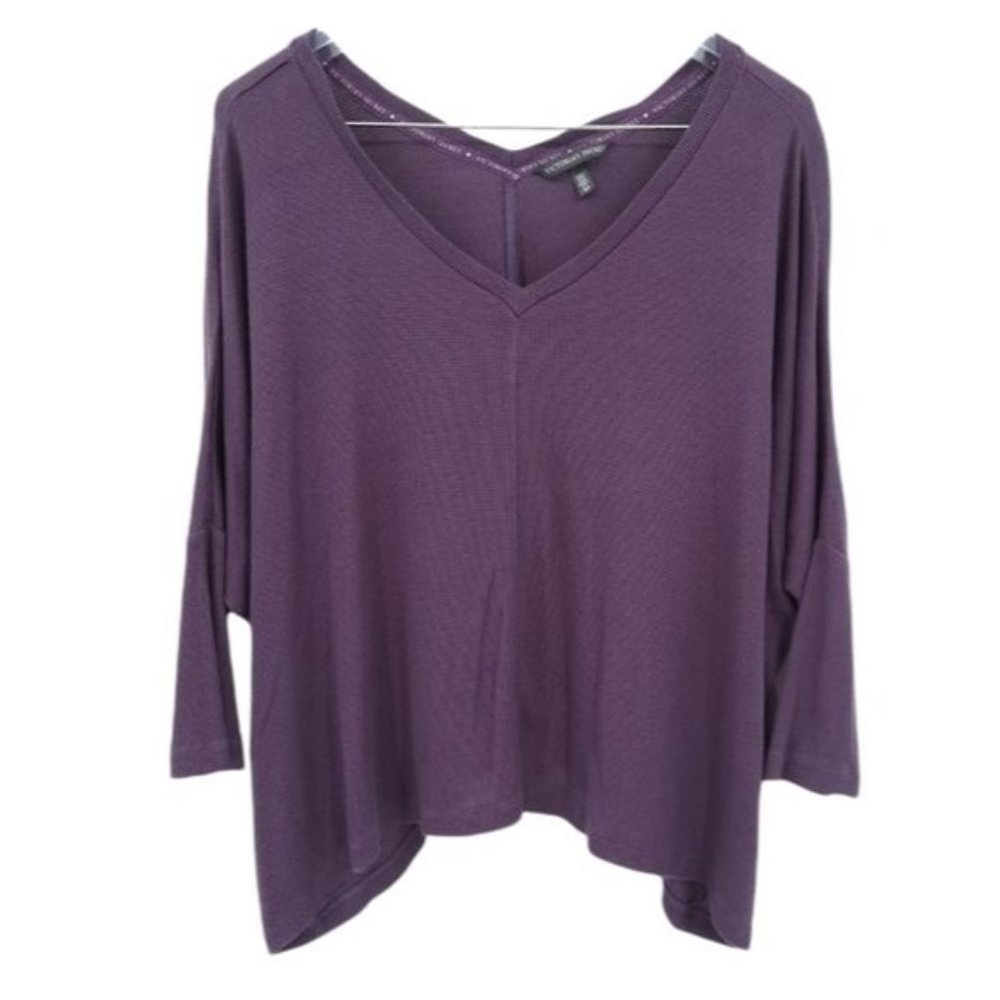 Victoria's Secret Purple Oversized Waffle Knit V-Neck V-Back Slouchy Crop Top S - Picture 1 of 11